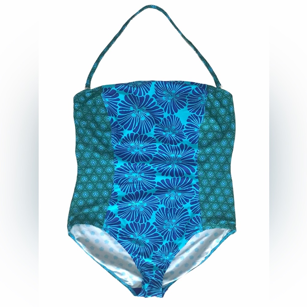 Jaclyn Smith Swimsuit Womens size 18 Blue Green Floral One Piece Bathing Suit